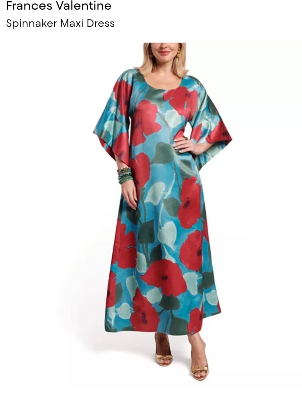 Frances Valentine Spinnaker Red and Aqua Floral Maxi Dress Size XL